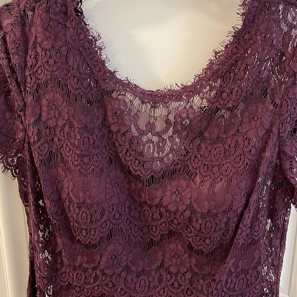 Betsy & Adam lace A-line dress with tulle in auburn (deep burgundy) size 12 - Picture 5 of 11